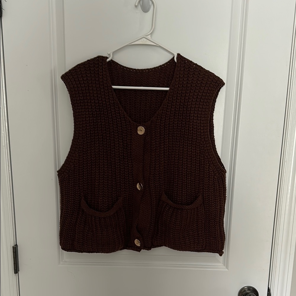 SHEIN Chocolate V-Neck Sweater Vest